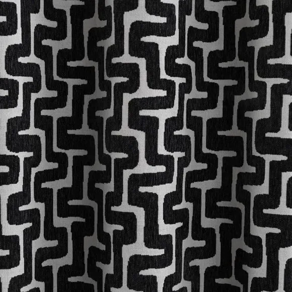 Eyelet Curtains with Pattern - Charcoal, Chenille