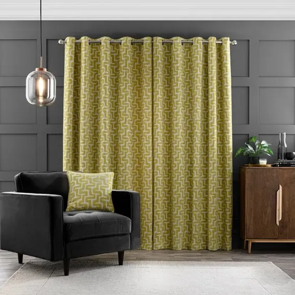 Eyelet Curtains with Pattern - Chartreuse, Chenille