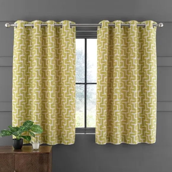 Eyelet Curtains with Pattern - Chartreuse, Chenille