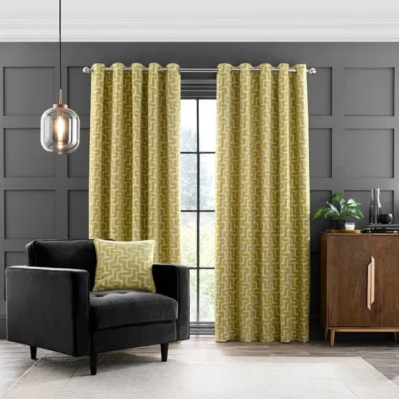 Eyelet Curtains with Pattern - Chartreuse, Chenille