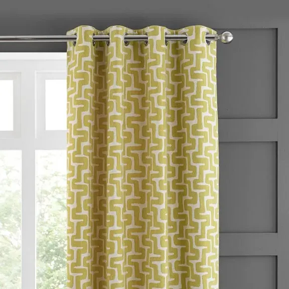Eyelet Curtains with Pattern - Chartreuse, Chenille