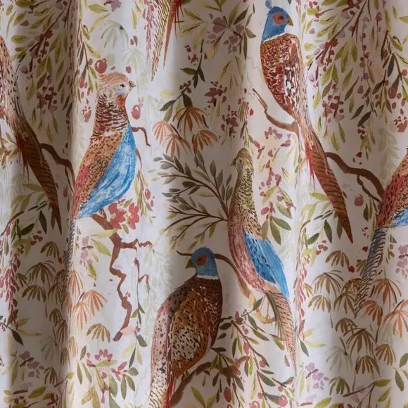 Eyelet Curtains with Pheasant Print - Natural