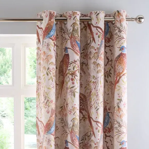 Eyelet Curtains with Pheasant Print - Natural image