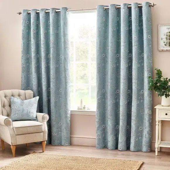 Eyelet Curtains with Room Darkening - Blue, Polyester
