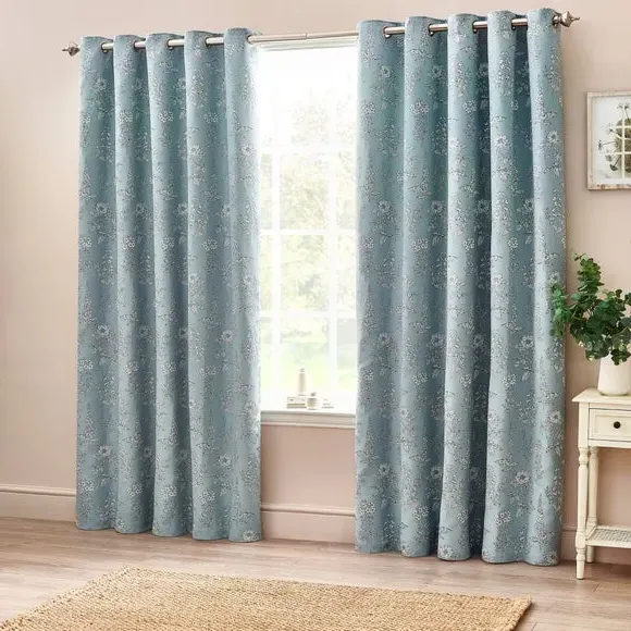 Eyelet Curtains with Room Darkening - Blue, Polyester