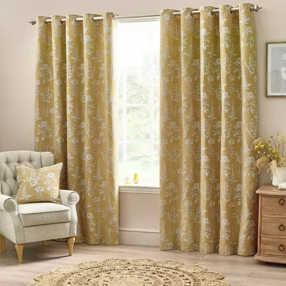 Eyelet Curtains with Room Darkening - Gold, Polyester