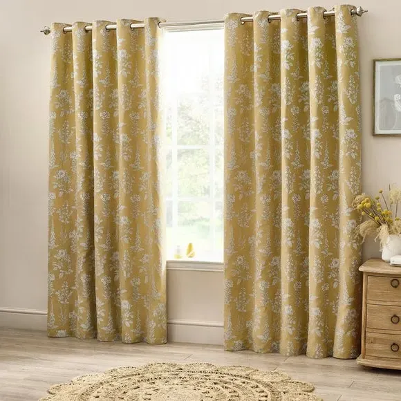 Eyelet Curtains with Room Darkening - Gold, Polyester