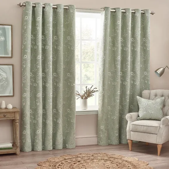 Eyelet Curtains with Room Darkening - Sage, Polyester