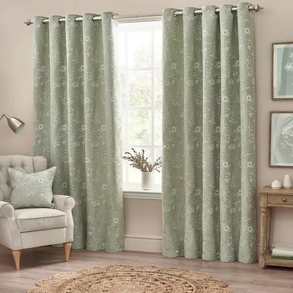 Eyelet Curtains with Room Darkening - Sage, Polyester