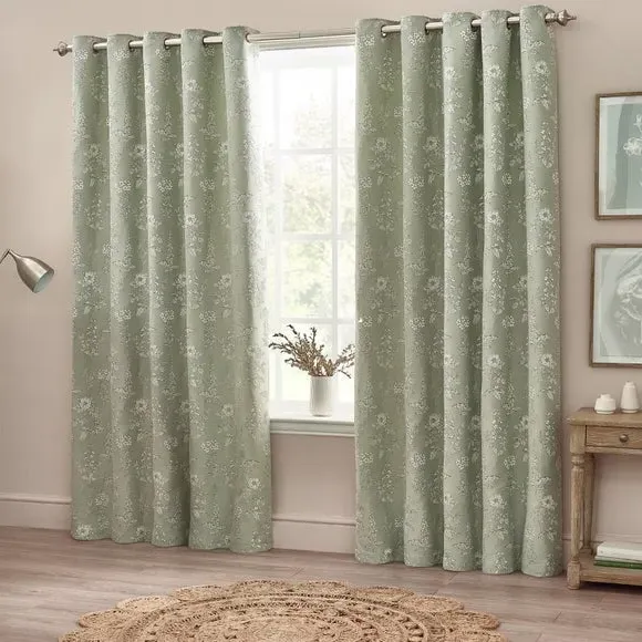 Eyelet Curtains with Room Darkening - Sage, Polyester