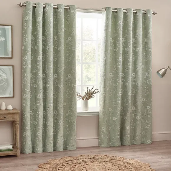 Eyelet Curtains with Room Darkening - Sage, Polyester
