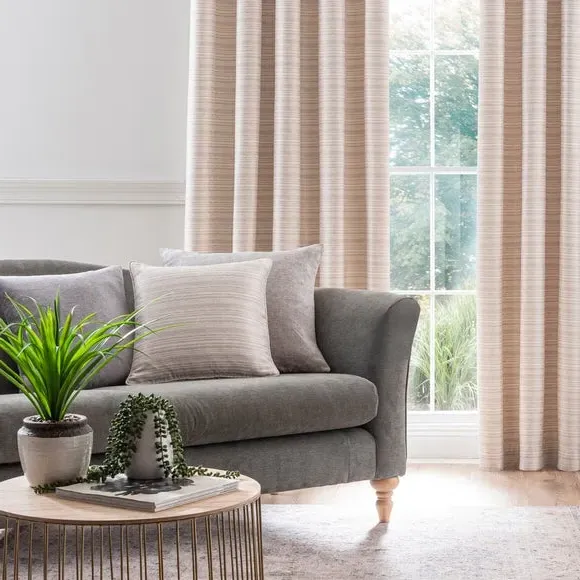 Eyelet Curtains with Shimmer - Natural, Polyester