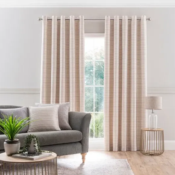 Eyelet Curtains with Shimmer - Natural, Polyester