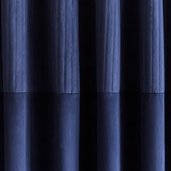 Eyelet Curtains with Stripe Border - Ink, Velour