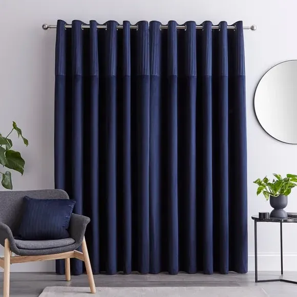 Eyelet Curtains with Stripe Border - Ink, Velour