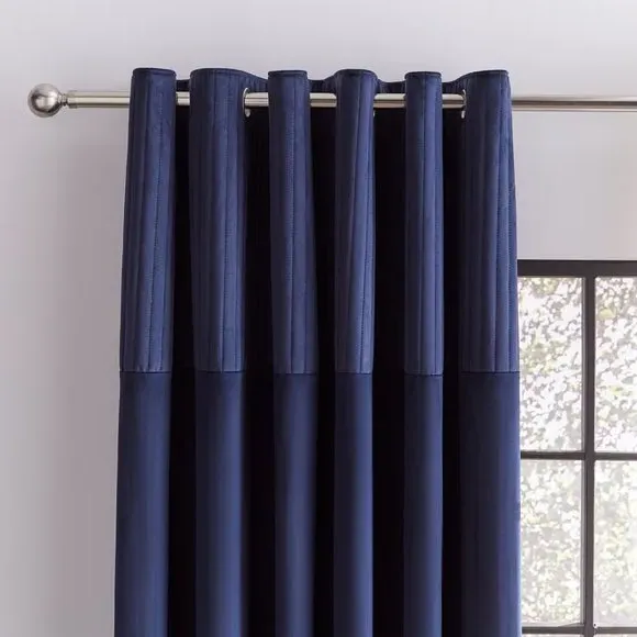 Eyelet Curtains with Stripe Border - Ink, Velour image