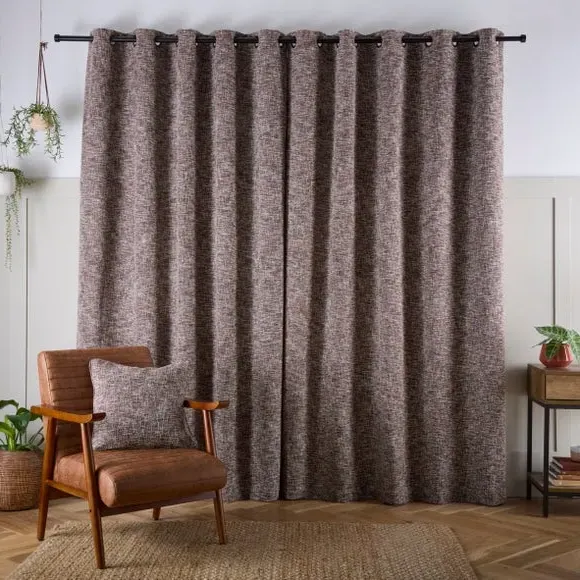 Eyelet Curtains with Textured Design - Butterscotch