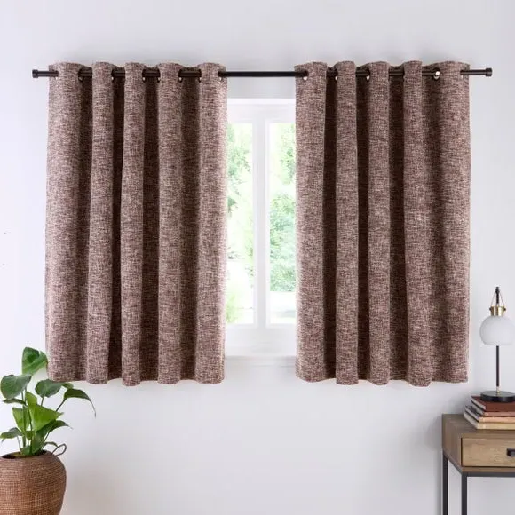 Eyelet Curtains with Textured Design - Butterscotch