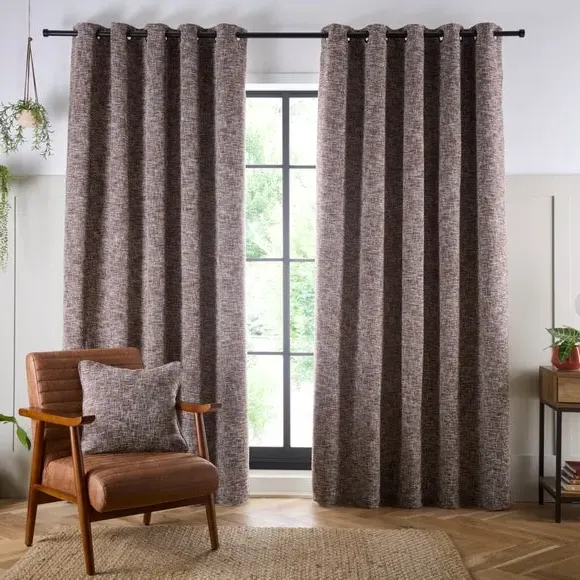 Eyelet Curtains with Textured Design - Butterscotch