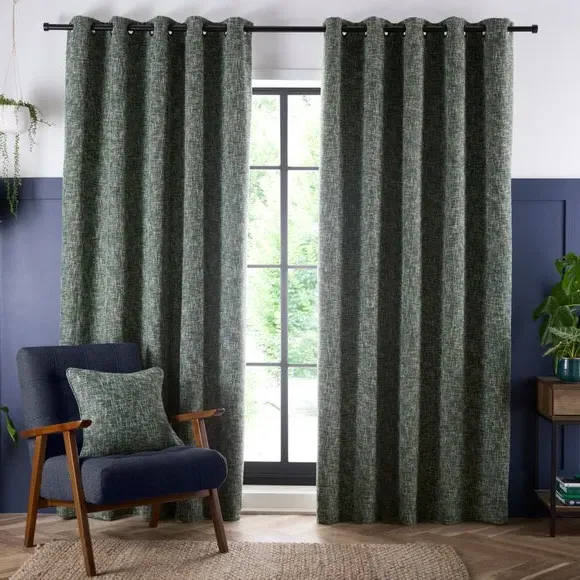 Eyelet Curtains with Textured Design - Green