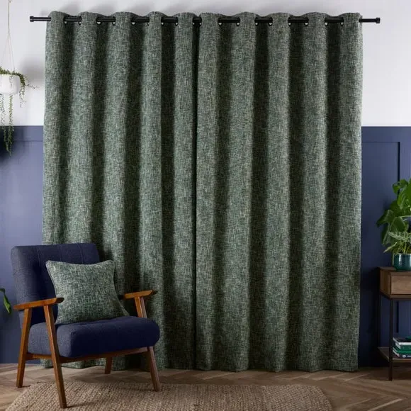 Eyelet Curtains with Textured Design - Green
