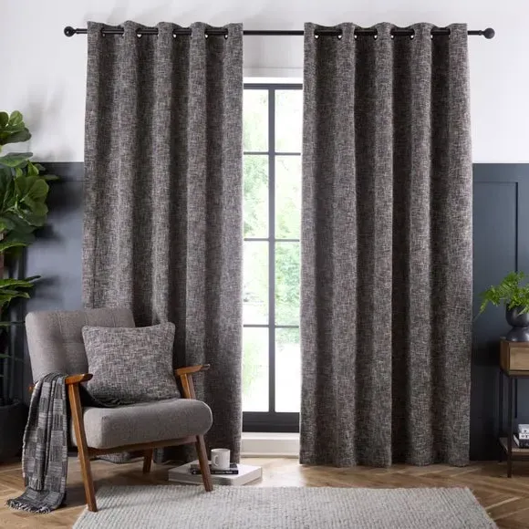 Eyelet Curtains with Textured Design - Monochrome