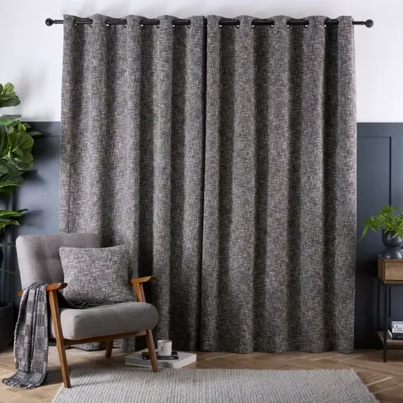 Eyelet Curtains with Textured Design - Monochrome