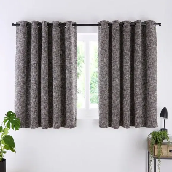 Eyelet Curtains with Textured Design - Monochrome
