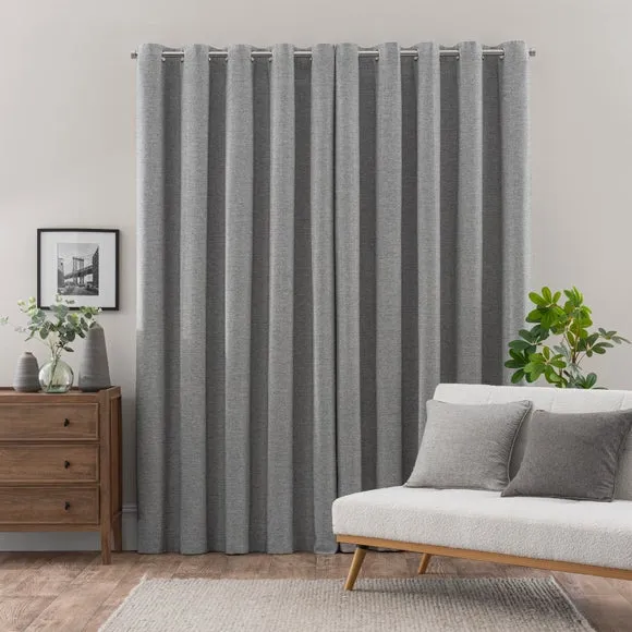 Eyelet Curtains with Textured Weave - Charcoal