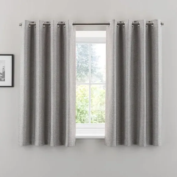 Eyelet Curtains with Textured Weave - Charcoal