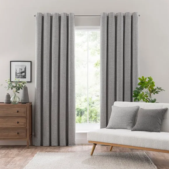 Eyelet Curtains with Textured Weave - Charcoal