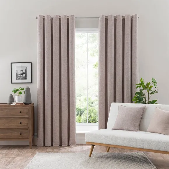 Eyelet Curtains with Textured Weave - Fawn