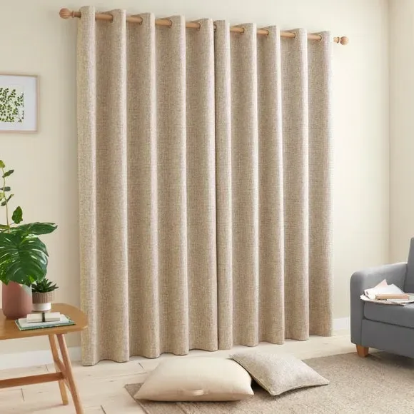 Eyelet Curtains with Textured Weave - Warm Sand