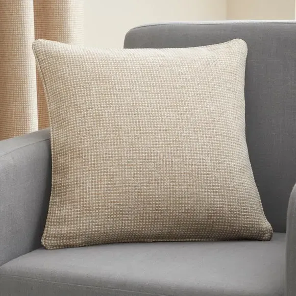 Eyelet Curtains with Textured Weave - Warm Sand