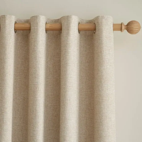 Eyelet Curtains with Textured Weave - Warm Sand image