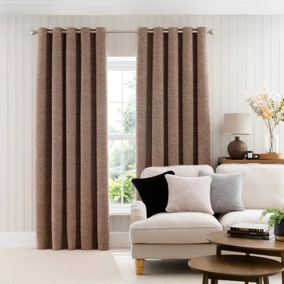 Eyelet Curtains with Thermal Lining - Caramel