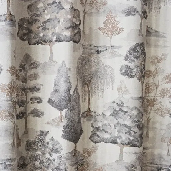 Eyelet Curtains with Trees Print - Natural, Cotton
