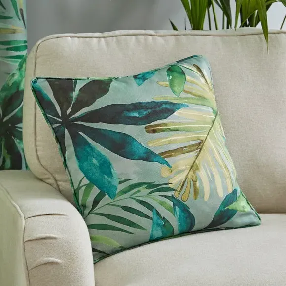 Eyelet Curtains with Tropical Print - Green, Cotton