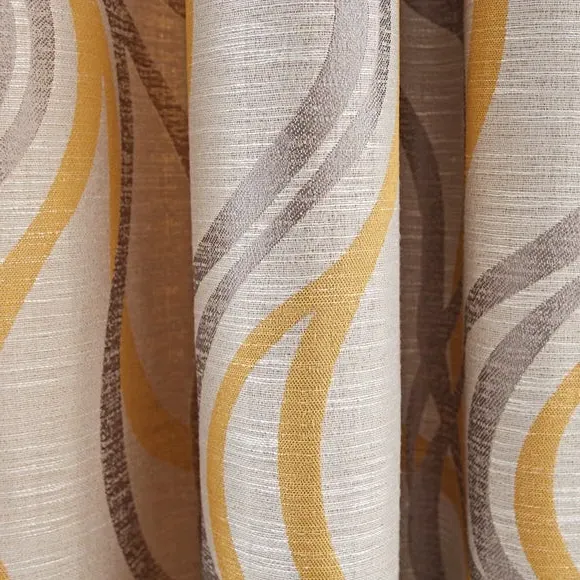 Eyelet Curtains with Wave Design - Ochre, Jacquard