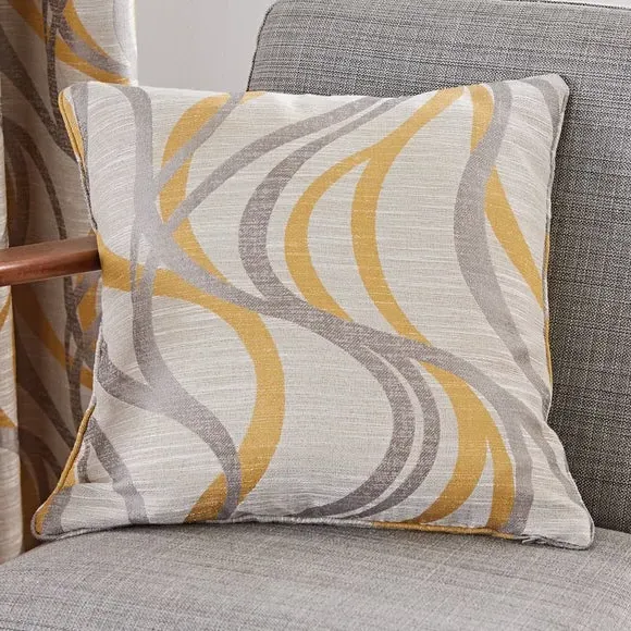 Eyelet Curtains with Wave Design - Ochre, Jacquard