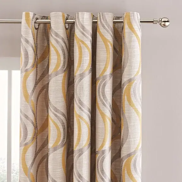 Eyelet Curtains with Wave Design - Ochre, Jacquard image