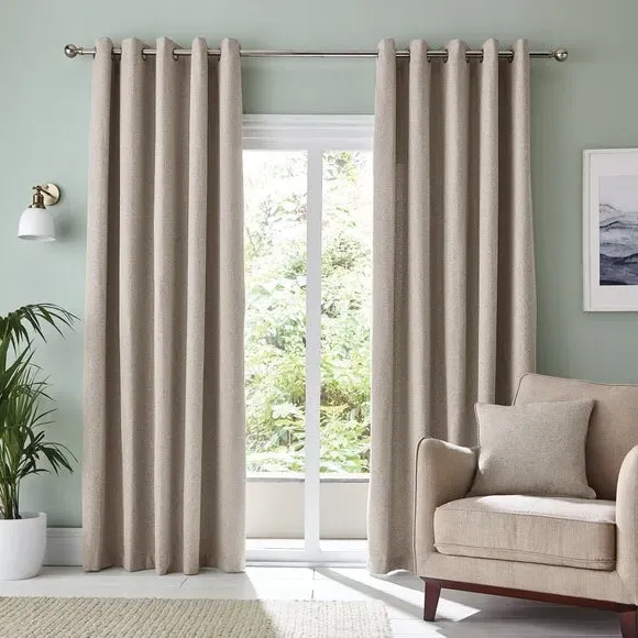 Eyelet Curtains with Weave Design - Natural