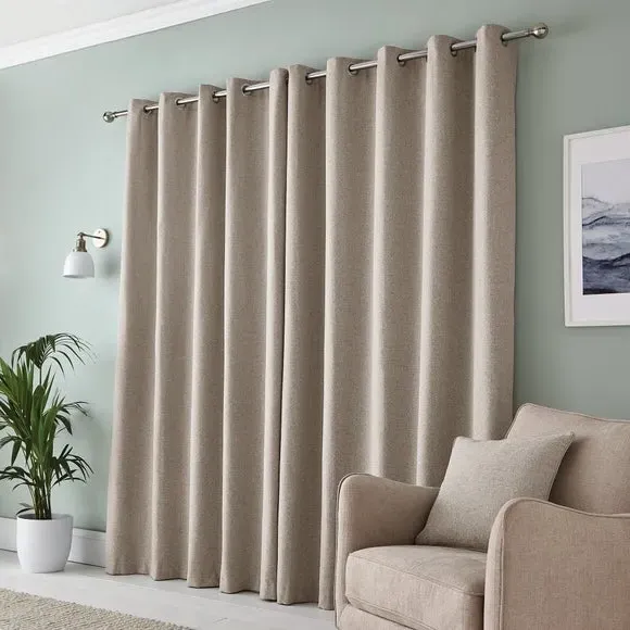 Eyelet Curtains with Weave Design - Natural