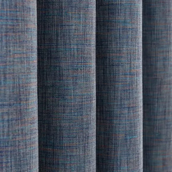 Eyelet Curtains with Woven Design - Blue Grey