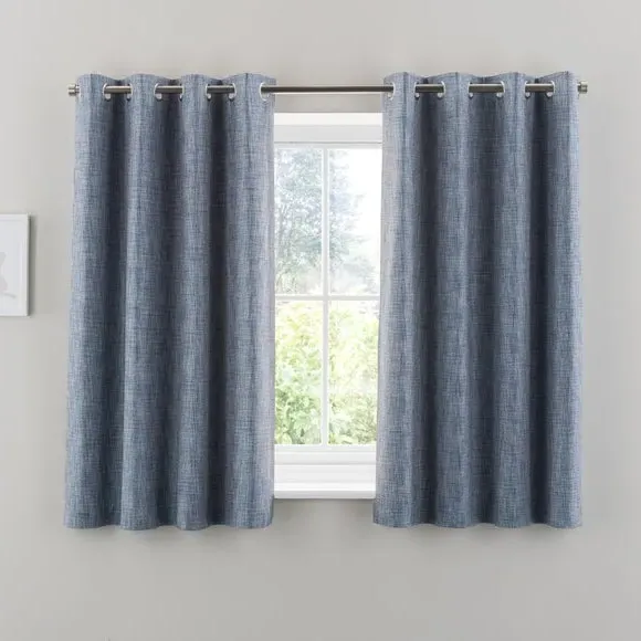 Eyelet Curtains with Woven Design - Blue Grey