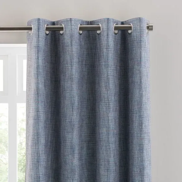 Eyelet Curtains with Woven Design - Blue Grey image