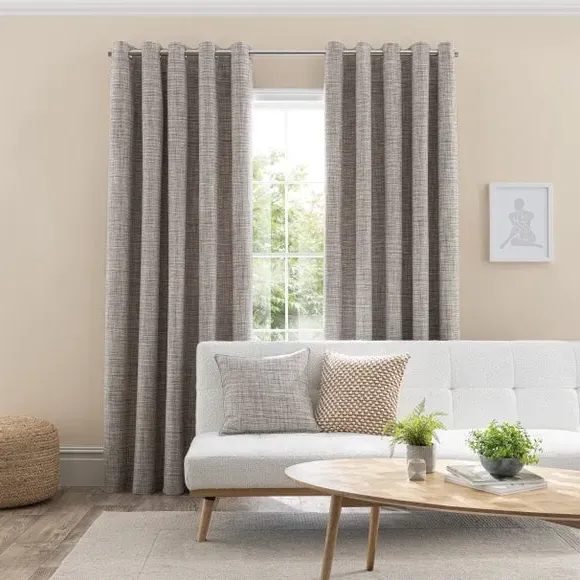 Eyelet Curtains with Woven Design - Natural