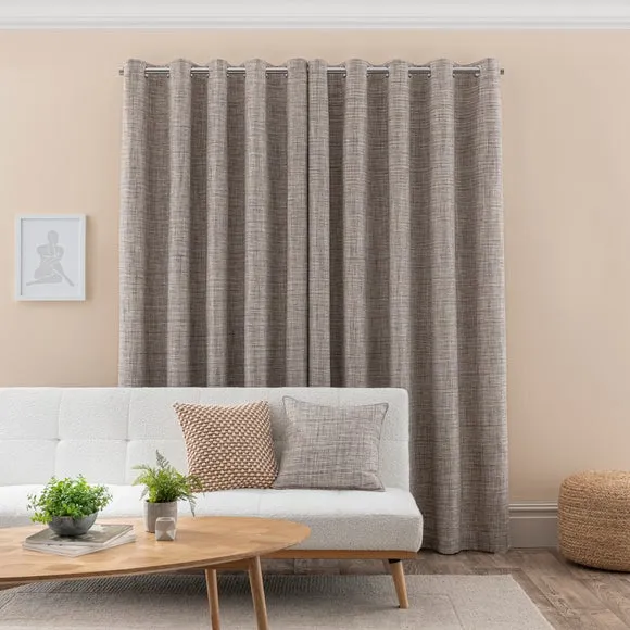 Eyelet Curtains with Woven Design - Natural