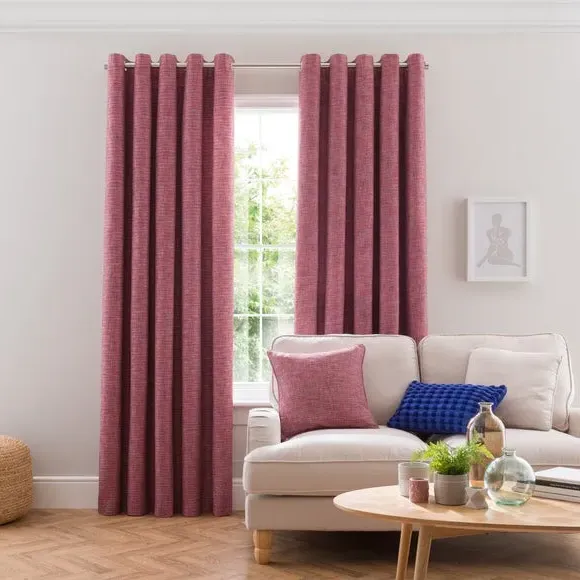 Eyelet Curtains with Woven Design - Red