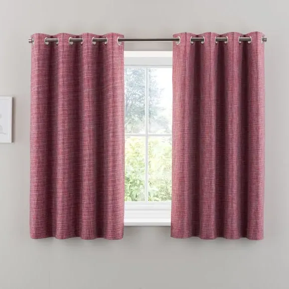 Eyelet Curtains with Woven Design - Red
